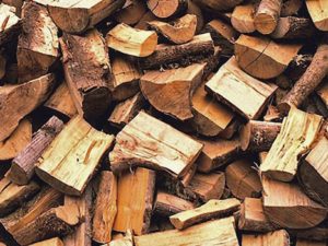 Cut and stacked hardwood firewood logs